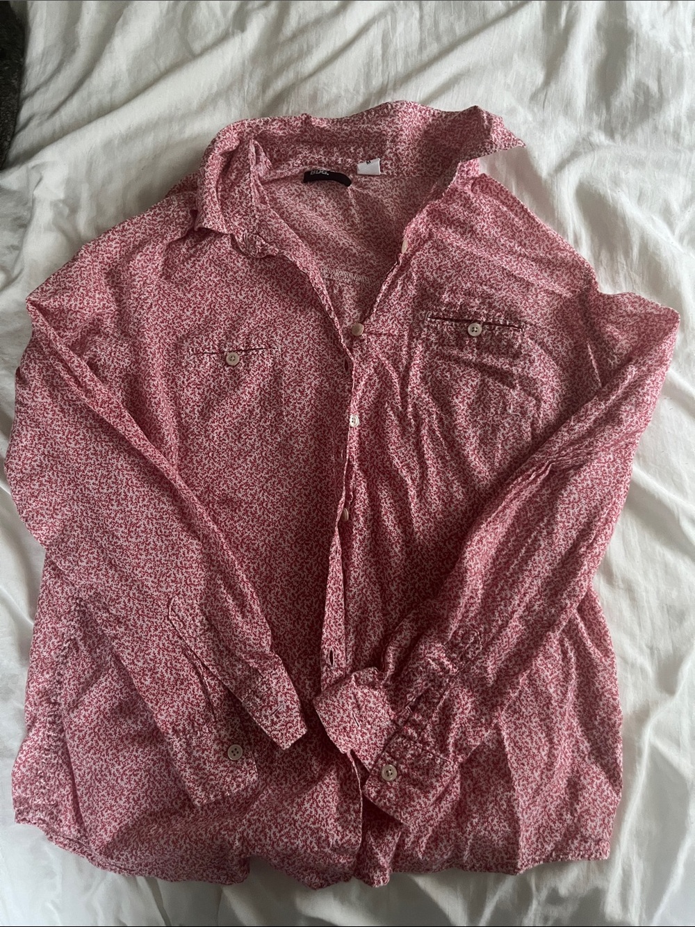 BDG Pink Microprint Long-Sleeve Button-Down Shirt